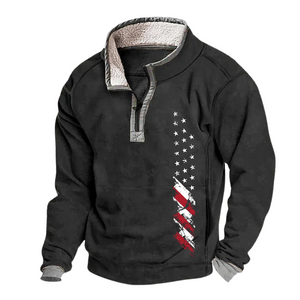 Sudadera informal con bandera de EE. UU., cuello alto, bragueta con cremallera, sudadera de forro polar
