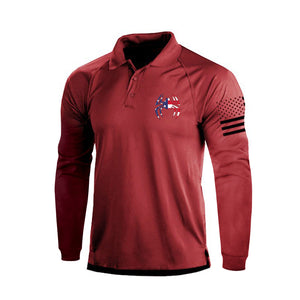 POLO DE MANGA LARGA RAGLÁN CON ESTAMPADO DE ARAÑA Y BANDERA DE EE. UU. DE 1/4 DE BOTÓN