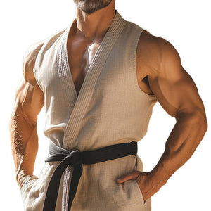 Men's Solid Color Lace-Up Vest (With Belt)