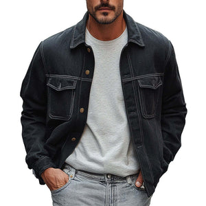 Men's Solid Denim Lapel Jacket
