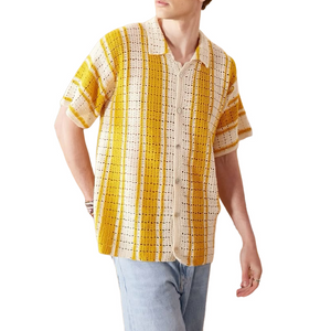 Cárdigan informal de punto de manga corta con solapa a rayas en contraste para hombre