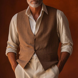 Chaleco de traje de lino vintage occidental para hombre