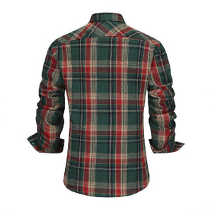 Camisa de manga larga con solapa a cuadros navideña retro informal para hombre