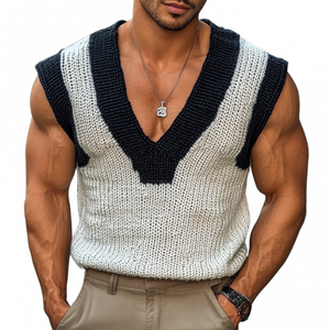 Men's Casual V Neck Contrast Color Slim Knitted Vest