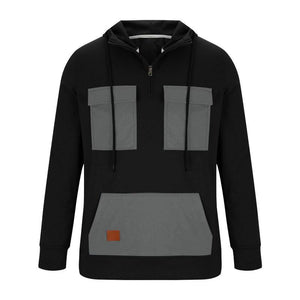 Herren-Hoodie mit Colorblock-Tasche und halbem Reißverschluss