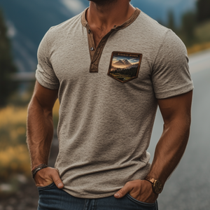 Klassisches amerikanisches Retro-T-Shirt der Yellowstone Park-Serie für Herren mit Henley-Kragen