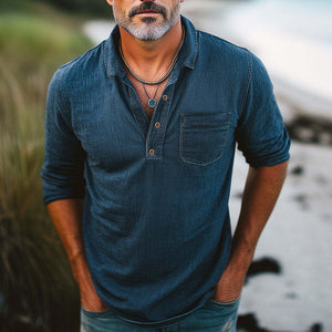 Camiseta vaquera desgastada con cuello polo para hombre