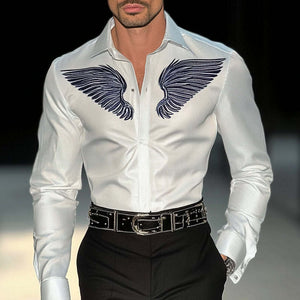 Camisa de manga larga con solapa bordada para hombre