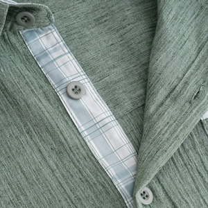 Camisa informal de algodón y lino con solapa y diseño de patchwork a cuadros para hombre, de manga corta y ajustada