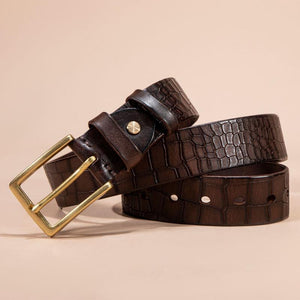 Men's First-layer Genuine Leather Pure Copper Bronze Buckle Cowhide Leather Belt