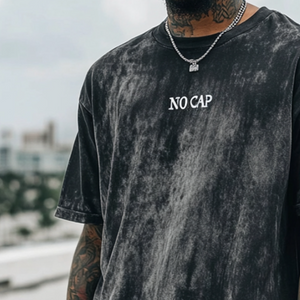 Camiseta retro informal de manga corta con cuello redondo y estampado sin gorra para hombre