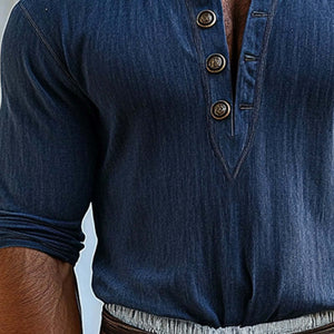 Camiseta informal de manga corta con cuello redondo y botones para hombre