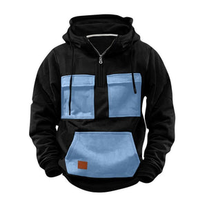Herren-Hoodie mit Colorblock-Tasche und halbem Reißverschluss