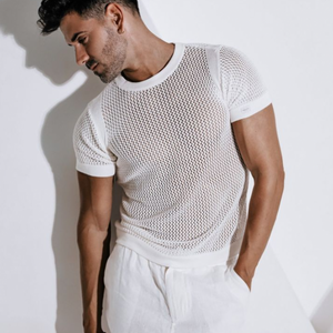 Camiseta de punto de manga corta, informal, ajustada y a la moda para hombre, de primavera y verano