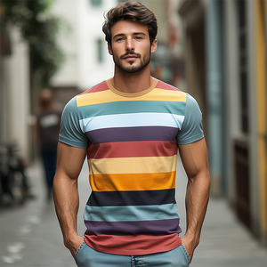 Camiseta informal de algodón de manga corta con cuello redondo y corte ajustado para hombre.