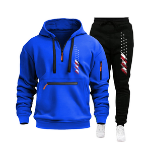 SUDADERA CON CAPUCHA PARA HOMBRE, DEPORTIVA, CASUAL, CON BANDERA DE EE. UU., MÚLTIPLES CREMALLERAS Y BOLSILLO EN EL BRAZO