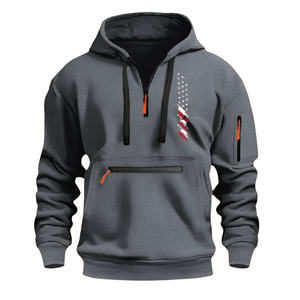 SUDADERA CON CAPUCHA PARA HOMBRE, DEPORTIVA, CASUAL, CON MÚLTIPLES CREMALLERAS Y BOLSILLO EN EL BRAZO, CON BANDERA DE EE. UU.
