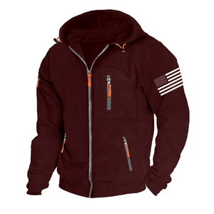 Kapuzenpullover mit amerikanischer Flagge für Herren, Grafik, taktisch, militärisch, national, modisch, für den Alltag, lässig, Oberbekleidung, Reißverschluss, Urlaub, Streetwear, Kapuzenpullover, Dunkelblau, Grau, Fleece