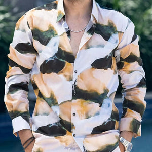Lässiges Langarmhemd mit Retro-Farbblock-Print für Herren