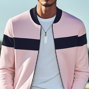 Men's Classic Casual Contrast Color Stitching Air Layer Fabric Jacket