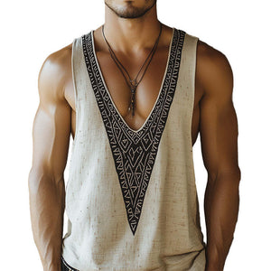 Camiseta sin mangas con cuello en V y estampado sencillo para hombre