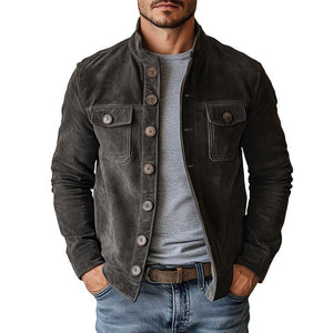 Men's Vintage Suede Single Breasted Stand Collar Jacket