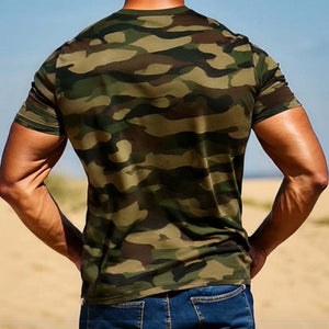 Camiseta de manga corta de camuflaje verde militar para hombre