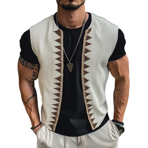 Men's Vintage Embroidered V-Neck Vest