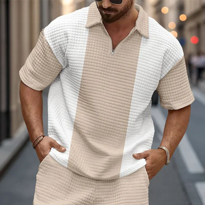Conjunto de camiseta y pantalones cortos con costuras gofradas para hombre, informal, de primavera y verano