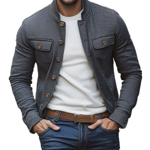 Men's Spring/Autumn Dark Gray Twill Button Jacket