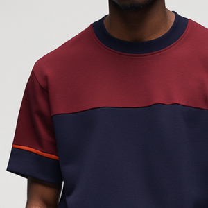 Camiseta retro informal de manga corta con cuello redondo y bloques de color para hombre