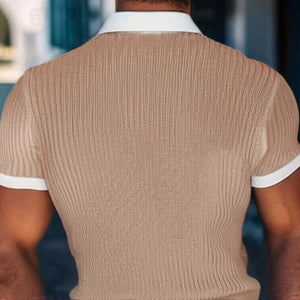 Camiseta informal de punto de manga corta con solapa en contraste para hombre