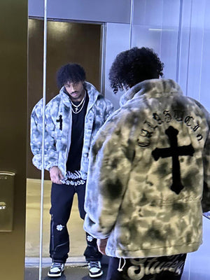 Chaqueta urbana resistente de lana de cordero sintética con efecto tie-dye