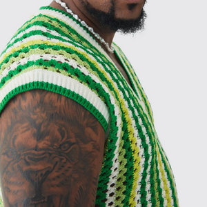 Men's Summer Fashion Leisure Vacation V-neck Hollow Knitted Tank Top