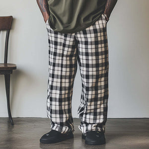 Men's Check Print Linen Casual Trousers