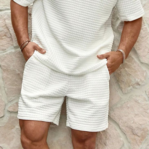 Conjunto de camiseta y pantalones cortos informales de primavera y verano para hombre, con diseño de gofres y tacto agradable.
