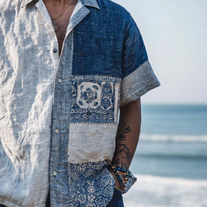 Camisa informal de manga corta con estampado bohemio para hombre