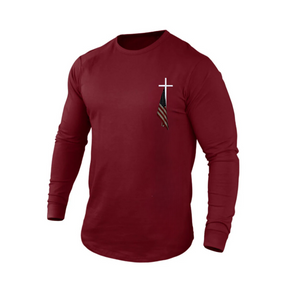 CAMISETA DE MANGA LARGA 100 % ALGODÓN CON ESTAMPADO DE BANDERA DE EE. UU.