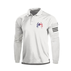 POLO DE MANGA LARGA RAGLÁN CON ESTAMPADO DE ARAÑA Y BANDERA DE EE. UU. DE 1/4 DE BOTÓN