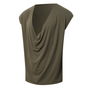 Camiseta sin mangas holgada informal de algodón con cuello en V y drapeado para hombre