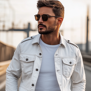 Men's Classic Casual Workwear Washed Multi-pocket Epaulette Jacket