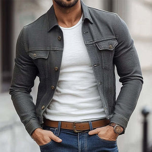 Men's Spring And Autumn Dark Gray Twill Lapel Jacket