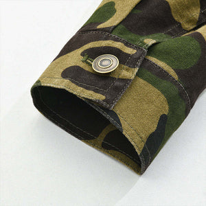 Chaqueta de solapa retro de lona de camuflaje para hombre