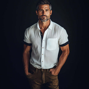 Men's Summer Cool Ice Silk Wrinkled Casual Short-Sleeved Shirt