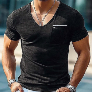 Camiseta de manga corta arrugada de seda helada, ajustada y agradable para la piel para hombre