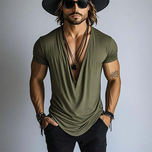 Camiseta de manga corta con cuello halter y diseño sencillo de primavera para hombre