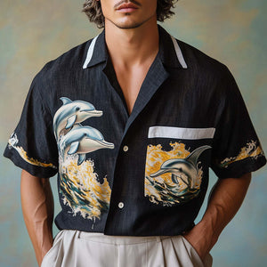 Kurzarmhemd für Herren mit Umweltschützer-Delfin-Print