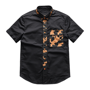 Camisa de manga corta con solapa y botones con estampado de camuflaje informal retro para hombre
