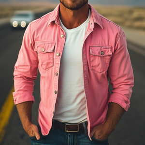 Men's Classic Fashionable Casual Workwear Washed Long-sleeved Shirt