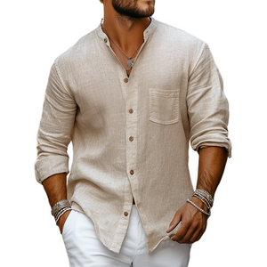 Camisa informal de manga larga de algodón y lino para hombre, agradable para la piel
